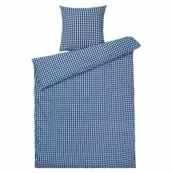 Juna Bæk & Bølge Bettwäsche 220x220 + 50x60 Cm, Dunkelblau / Weiß