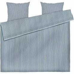 Juna Bæk & Bølge Lines Bettwäsche 220x220 Cm, Dunkelblau / Weiß