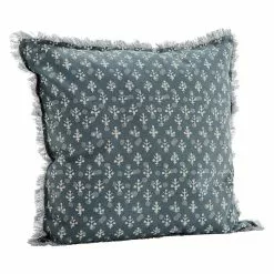Madam Stoltz Kissenbezug Mit Fransen 50x50 Cm, Blau / Hellgrau