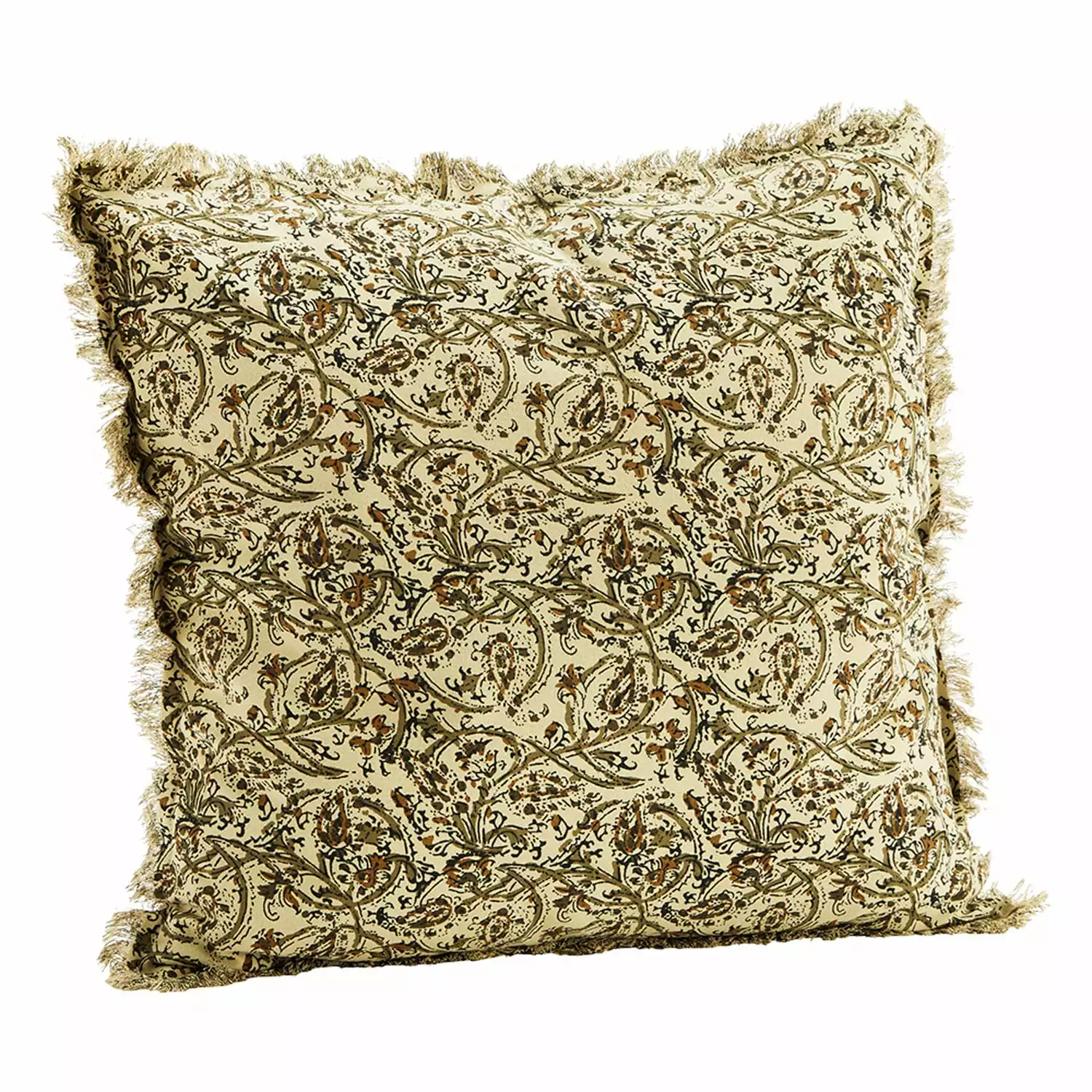 Madam Stoltz Kissenbezug Mit Fransen 50x50 Cm, Sandfarben / Olive 3 Madam Stoltz Kissenbezug Mit Fransen 50x50 Cm, Sandfarben / Olive
