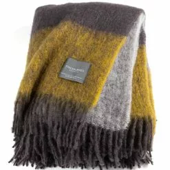 Stackelbergs Mohair Striped Plaid Mustard/Charcoal, 130x170 Cm
