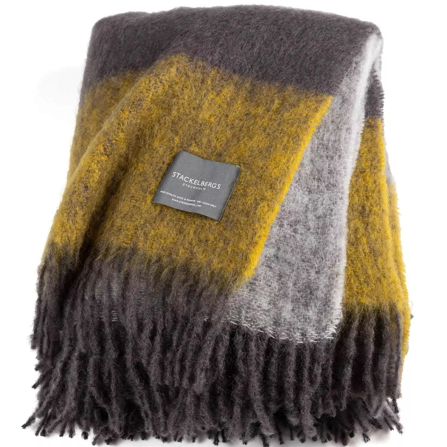 Stackelbergs Mohair Striped Plaid Mustard/Charcoal, 130x170 Cm 3 Stackelbergs Mohair Striped Plaid Mustard/Charcoal, 130x170 Cm