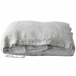Tell Me More Gestreifter Bettdeckenbezug Leinen Grau/Weiß, 150x200 Cm