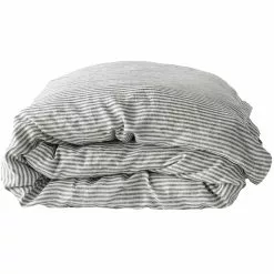 Tell Me More Gestreifter Bettdeckenbezug Leinen Grau/Weiß, 240x220 Cm